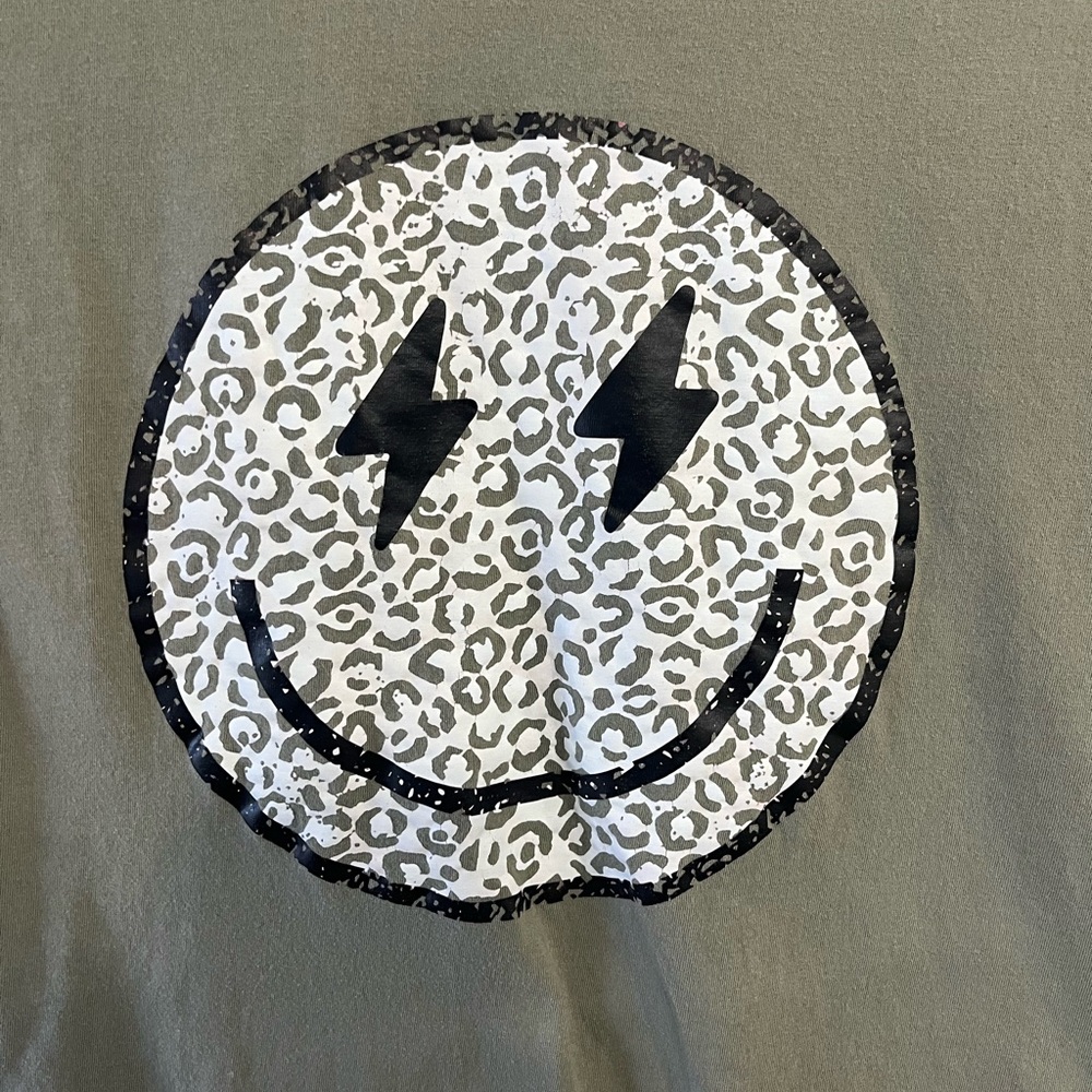 Women’s Olive Green Smiley Face T-Shirt - Picture 2 of 3